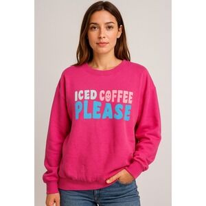 NWT KATYDID Women's Pink Iced Coffee Please Graphic Sweatshirt XL Oversized Cozy
